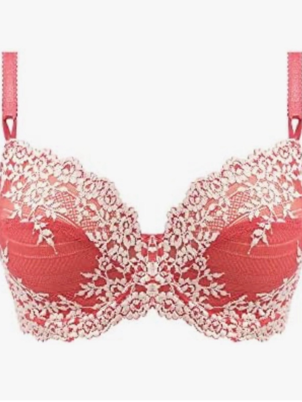 Wacoal Embrace Lace Underwire Bra 65191 Red Coral Floral Lace Unlined 36D